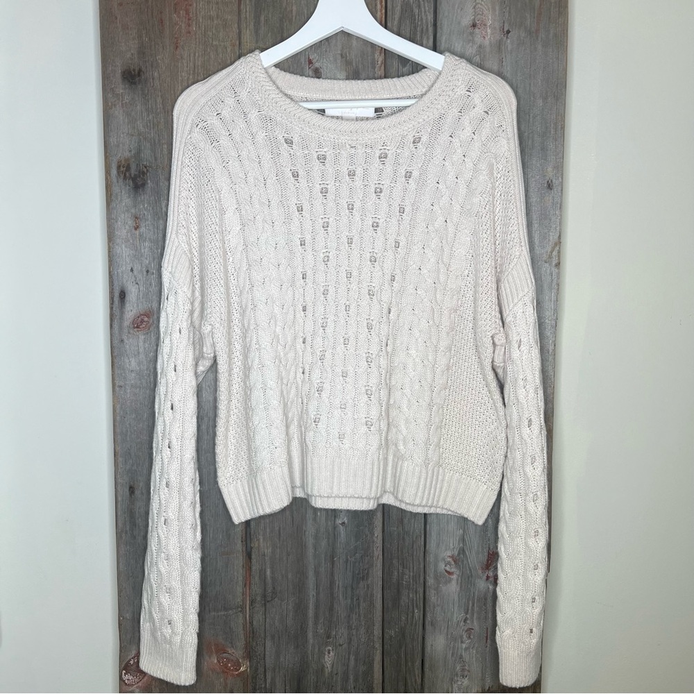 Spiritual Gangster Gemma Cable Knit Sweater Wool Alpaca White Sand Medium - Picture 4 of 13
